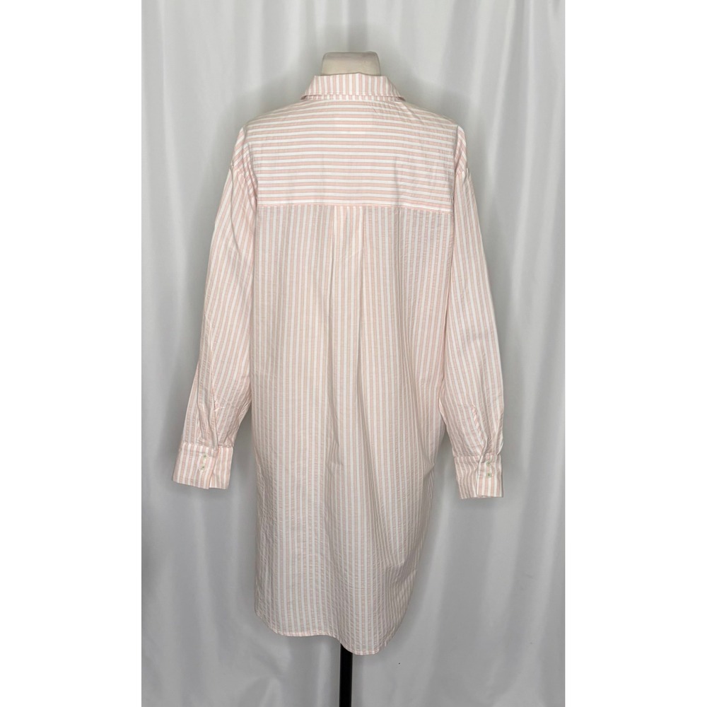 By ANTHROPOLOGIE Longline Button Down Pink White Stripe Shirt Buttondown Large - Picture 11 of 16